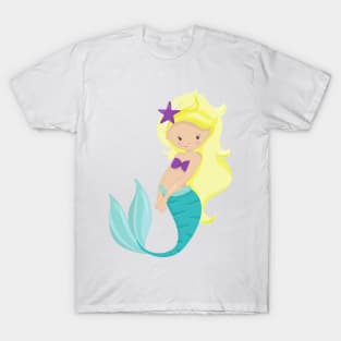 Cute Mermaid, Little Mermaid, Blonde Hair, Star T-Shirt